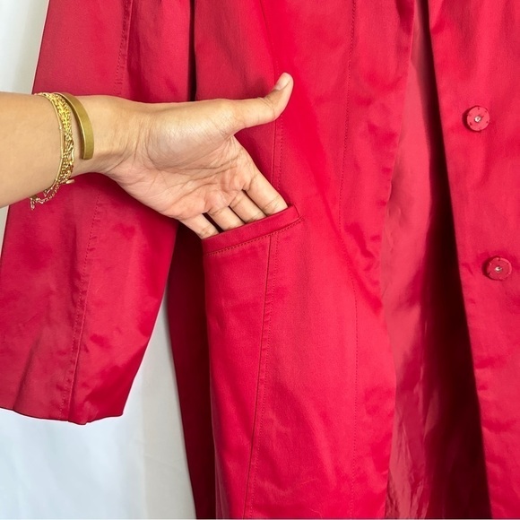 Kenneth Cole New York Women’s Red Mid Length Jacket Trench Coat Wide Collar sz S - Picture 6 of 15